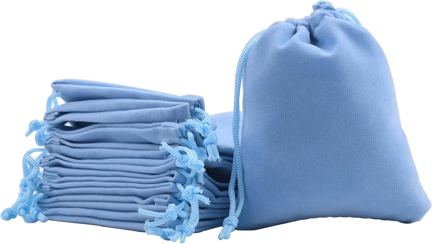 Sansam 50pcs Sky Blue Drawstrings Velvet Bags for Jewelry, Gift, Wedding Favors, Candy Bags, Party Favors, 4.0x4.8''