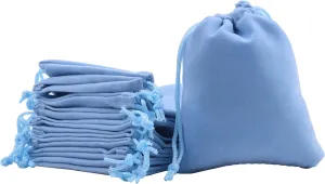Sansam 50pcs Sky Blue Drawstrings Velvet Bags for Jewelry, Gift, Wedding Favors, Candy Bags, Party Favors, 4.0x4.8''