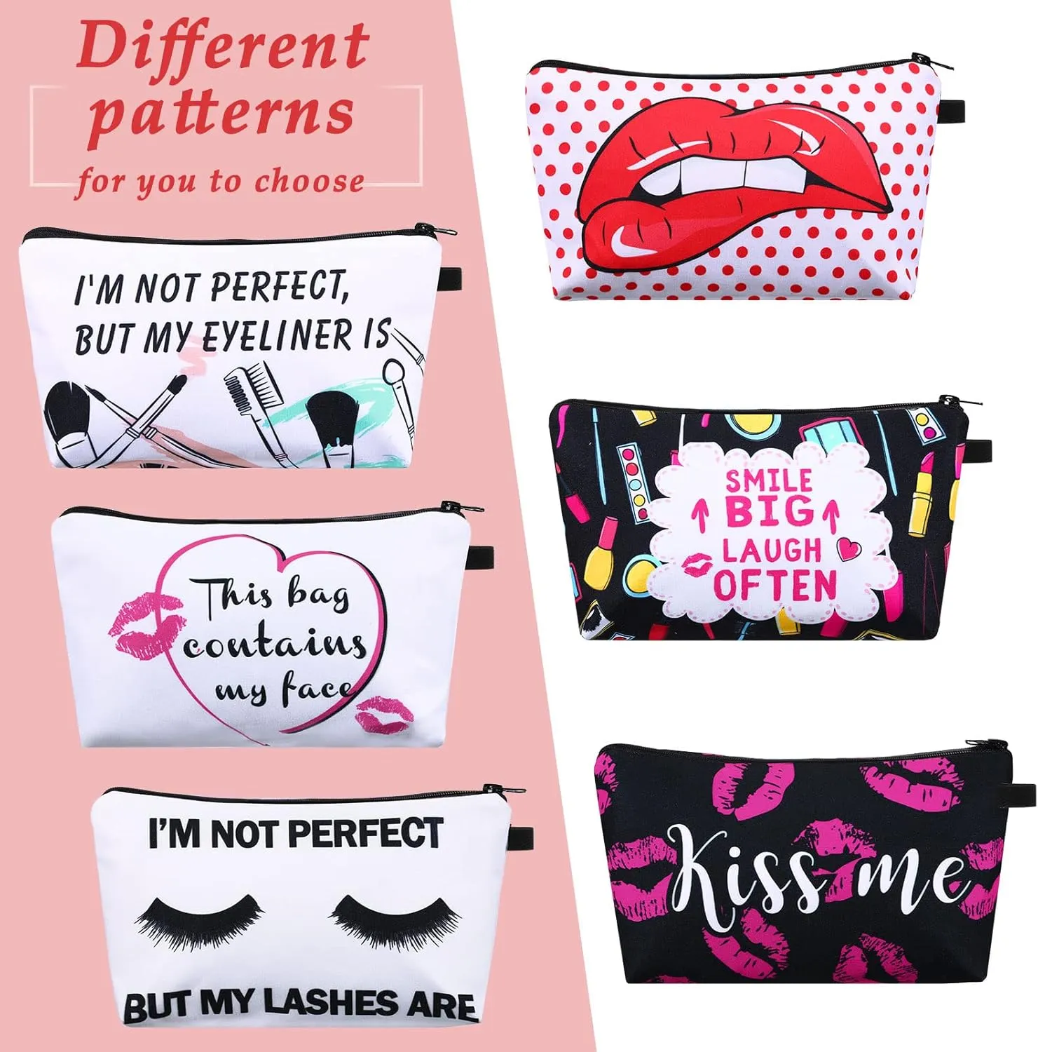 Sanwuta 12 Pieces Cosmetic Makeup Bags Printed Roomy Toiletry Waterproof Beauty Bag Organizer Pouches with Zipper Makeup Accessories for Women(Love Style)