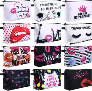 Sanwuta 12 Pieces Cosmetic Makeup Bags Printed Roomy Toiletry Waterproof Beauty Bag Organizer Pouches with Zipper Makeup Accessories for Women(Love Style)