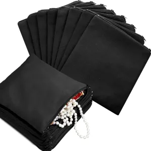 Sanwuta 8 Pcs Zippered Silver Storage Bags Anti Tarnish Silver Pouches Keeper Jewelry Storage Protector Bags(5.9 x 5.9 Inch,Black)