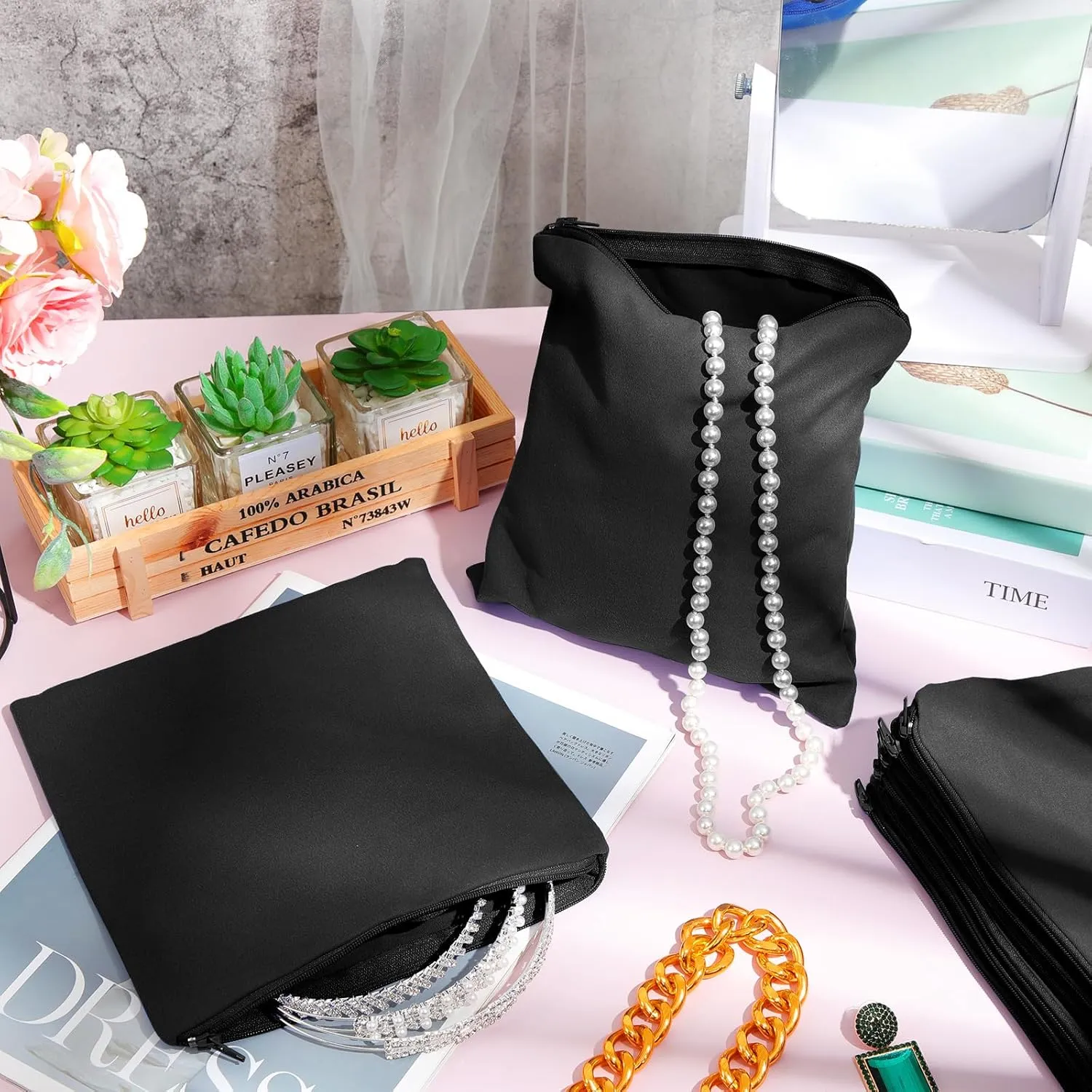 Sanwuta 8 Pcs Zippered Silver Storage Bags Anti Tarnish Silver Pouches Keeper Jewelry Storage Protector Bags(5.9 x 5.9 Inch,Black)