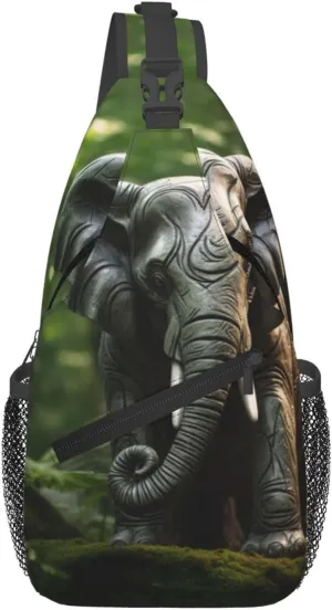 Sculpture Elephant Print Cross Chest Bag Diagonally Crossbody Shoulder Casual Fashion Travel Bag,Hiking Daypack