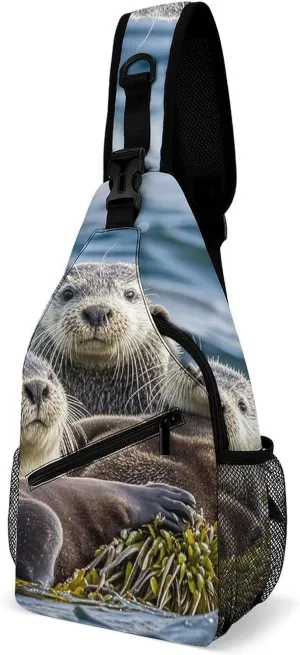 Sea Otter Family Crossbody Bags Mini Sling Bag Fanny Chest Bag Travel Daypack Sling Backpack for Men Women