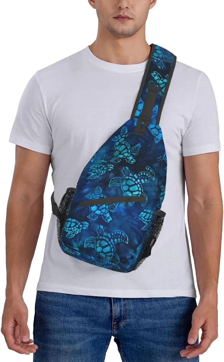 Sea Turtle Sling Bag Crossbody Backpack for Men Women Watercolor Blue Sea Turtle Nautical Coastal Sea Animal Underwater World Print Chest Bag Casual Shoulder Backpack Travel Hiking Daypack