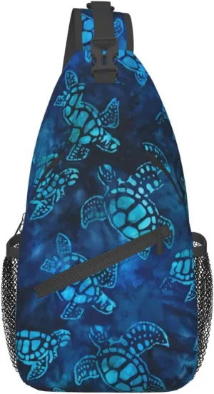 Sea Turtle Sling Bag Crossbody Backpack for Men Women Watercolor Blue Sea Turtle Nautical Coastal Sea Animal Underwater World Print Chest Bag Casual Shoulder Backpack Travel Hiking Daypack