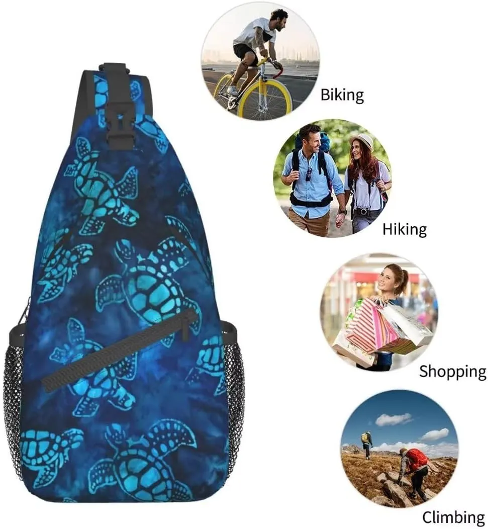 Sea Turtle Sling Bag Crossbody Backpack for Men Women Watercolor Blue Sea Turtle Nautical Coastal Sea Animal Underwater World Print Chest Bag Casual Shoulder Backpack Travel Hiking Daypack