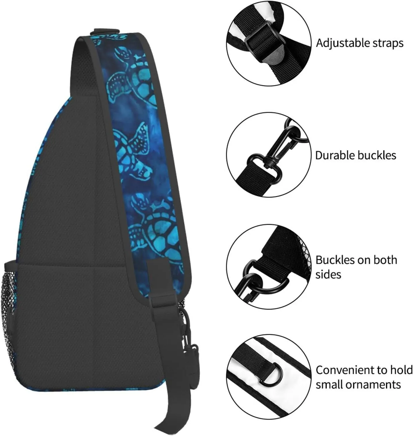 Sea Turtle Sling Bag Crossbody Backpack for Men Women Watercolor Blue Sea Turtle Nautical Coastal Sea Animal Underwater World Print Chest Bag Casual Shoulder Backpack Travel Hiking Daypack