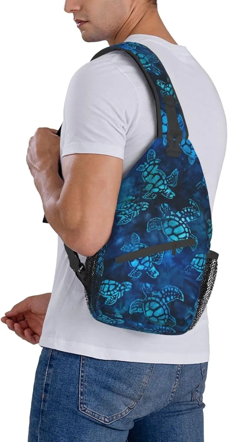 Sea Turtle Sling Bag Crossbody Backpack for Men Women Watercolor Blue Sea Turtle Nautical Coastal Sea Animal Underwater World Print Chest Bag Casual Shoulder Backpack Travel Hiking Daypack