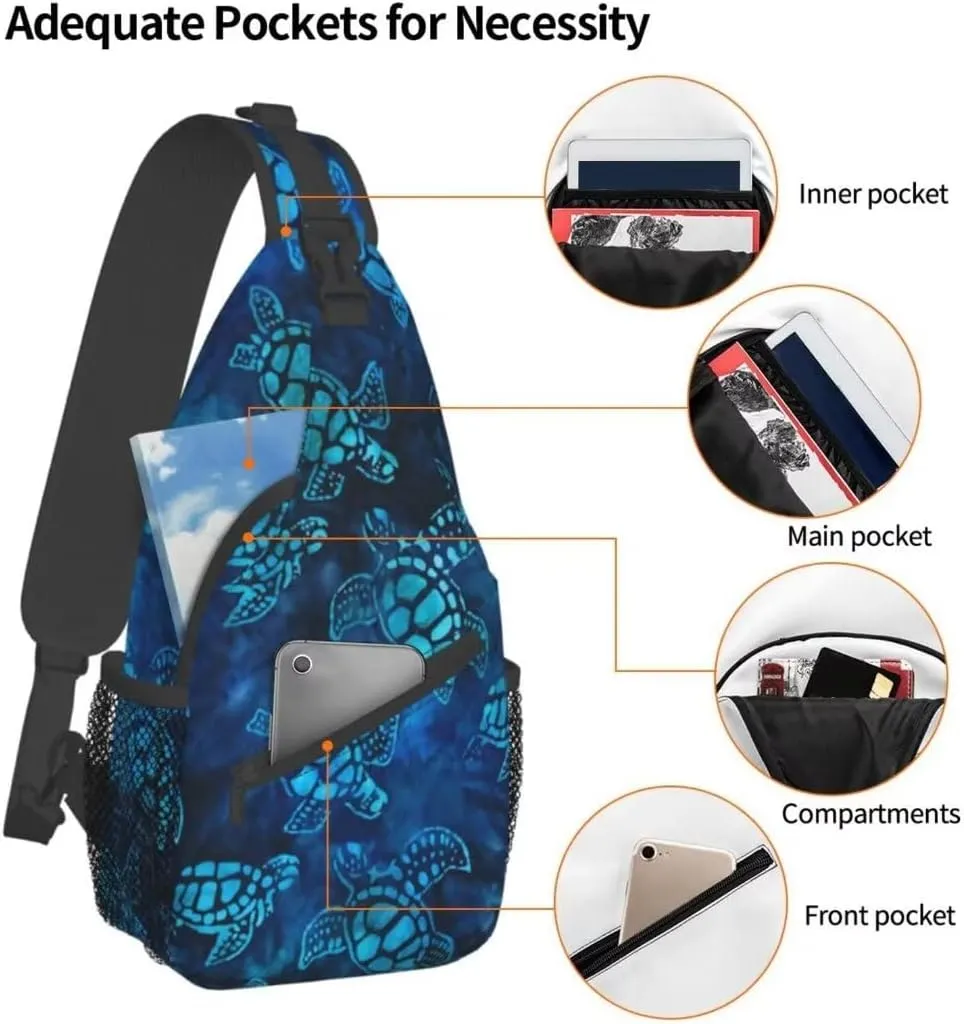 Sea Turtle Sling Bag Crossbody Backpack for Men Women Watercolor Blue Sea Turtle Nautical Coastal Sea Animal Underwater World Print Chest Bag Casual Shoulder Backpack Travel Hiking Daypack