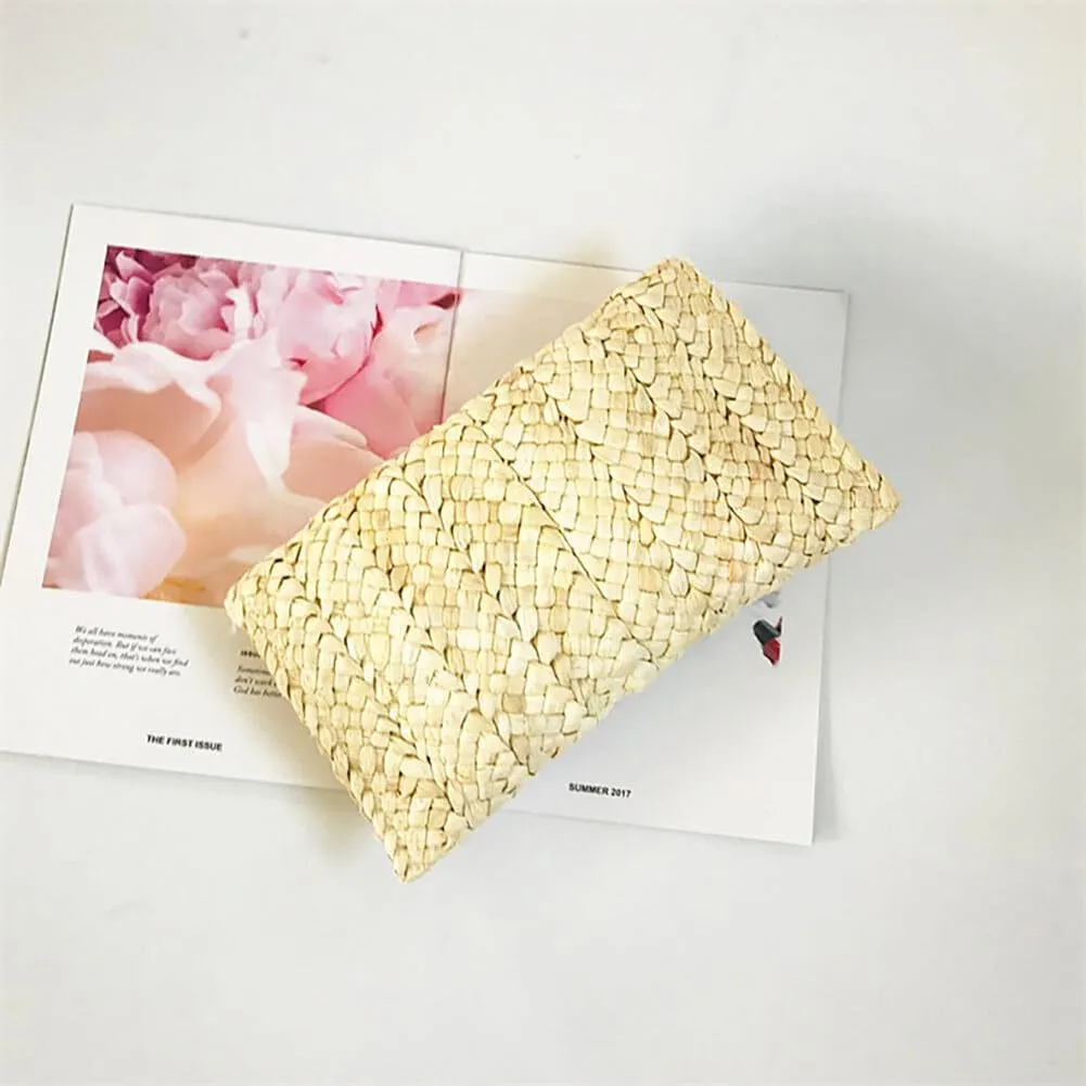 SEADEAR Freie Liebe Straw Clutch Purses for Women Retro Straw Woven Handbag Summer Evening Bag with Circular Boho Beach Summer Tote Purse