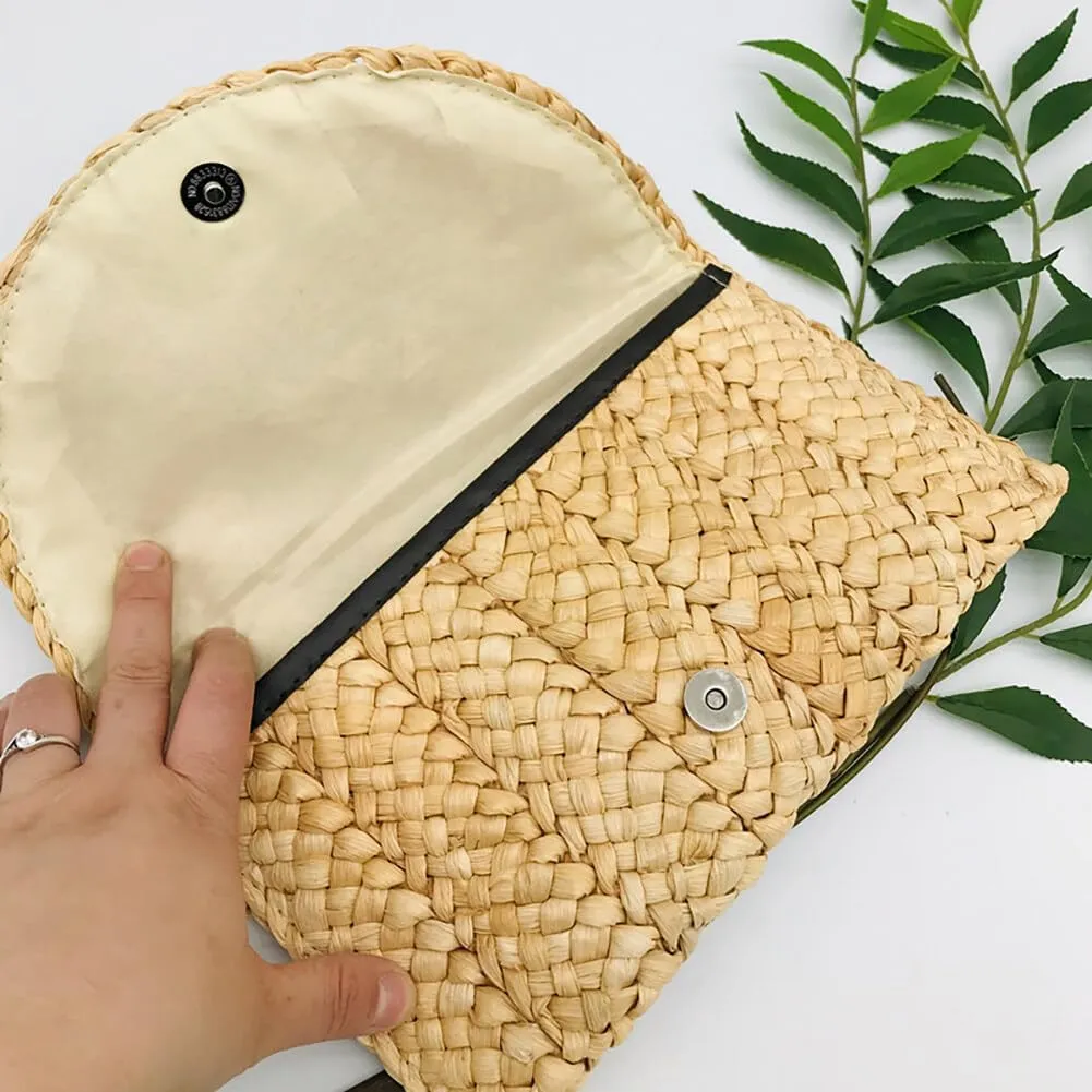 SEADEAR Freie Liebe Straw Clutch Purses for Women Retro Straw Woven Handbag Summer Evening Bag with Circular Boho Beach Summer Tote Purse