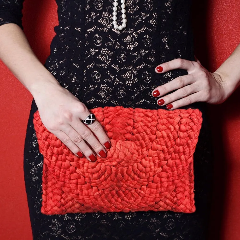 SEADEAR Freie Liebe Straw Clutch Purses for Women Retro Straw Woven Handbag Summer Evening Bag with Circular Boho Beach Summer Tote Purse