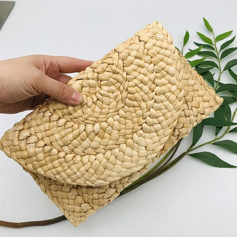 SEADEAR Freie Liebe Straw Clutch Purses for Women Retro Straw Woven Handbag Summer Evening Bag with Circular Boho Beach Summer Tote Purse