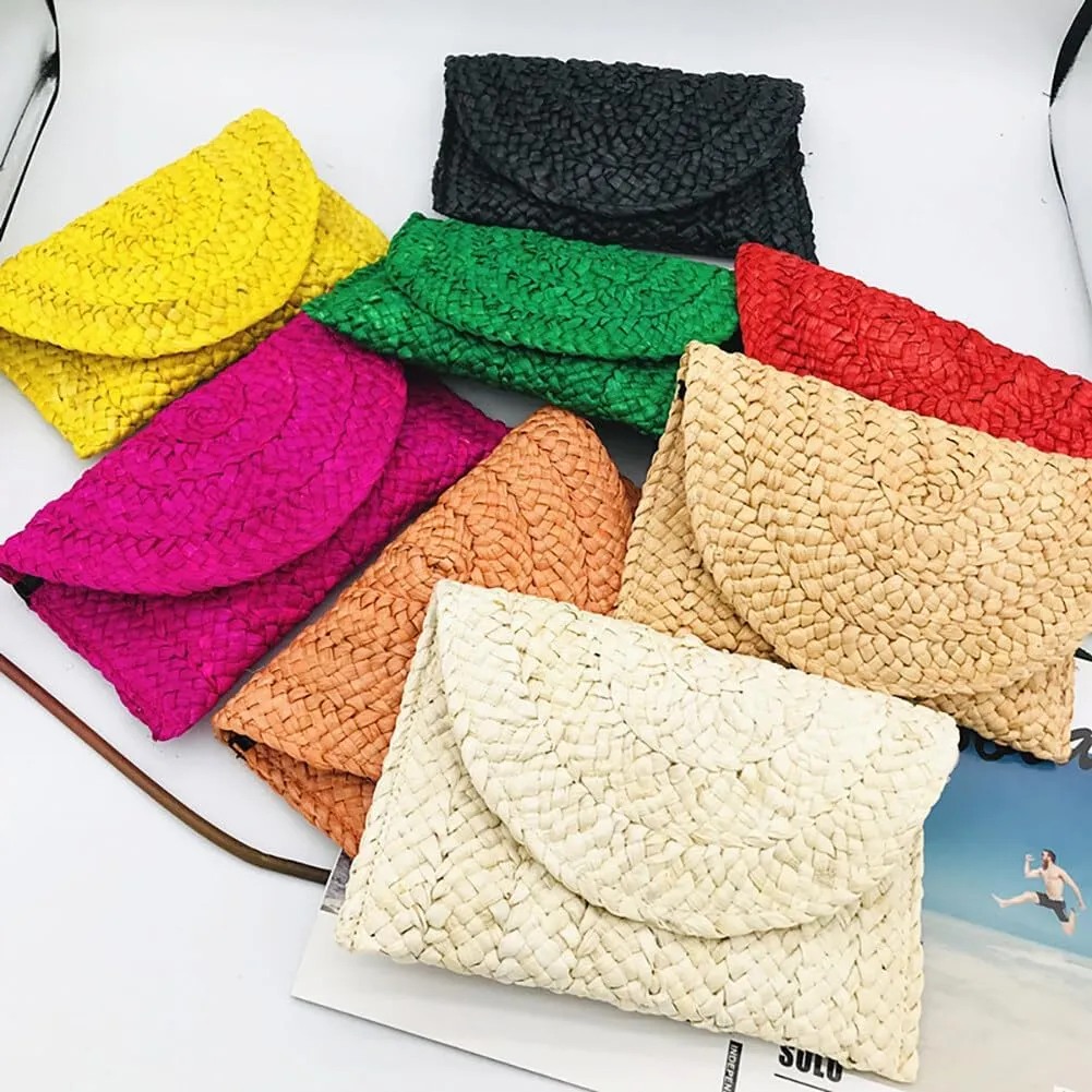 SEADEAR Freie Liebe Straw Clutch Purses for Women Retro Straw Woven Handbag Summer Evening Bag with Circular Boho Beach Summer Tote Purse