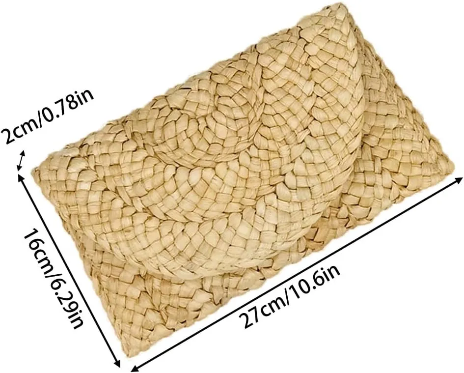 SEADEAR Freie Liebe Straw Clutch Purses for Women Retro Straw Woven Handbag Summer Evening Bag with Circular Boho Beach Summer Tote Purse