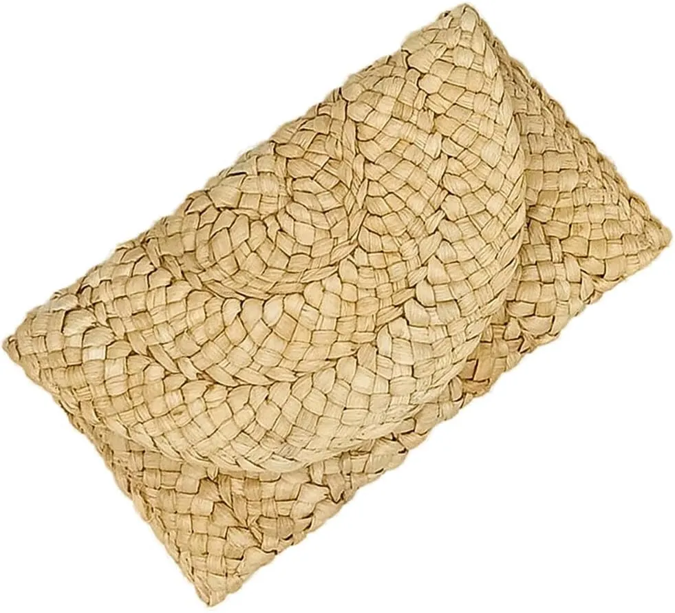 SEADEAR Freie Liebe Straw Clutch Purses for Women Retro Straw Woven Handbag Summer Evening Bag with Circular Boho Beach Summer Tote Purse