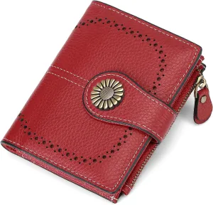 SENDEFN Small Wallets for Woman RFID Blocking Leather Bifold Credit Card Holder Purse with ID Window