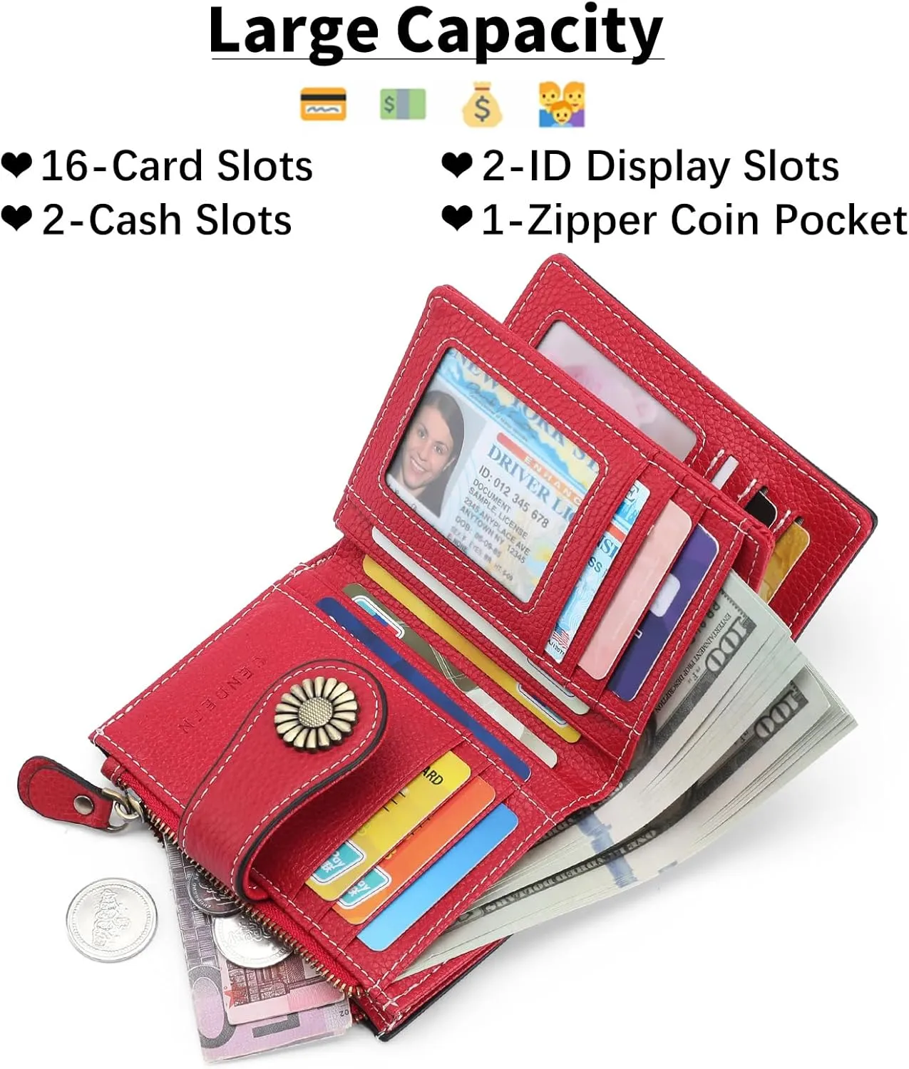 SENDEFN Small Wallets for Woman RFID Blocking Leather Bifold Credit Card Holder Purse with ID Window