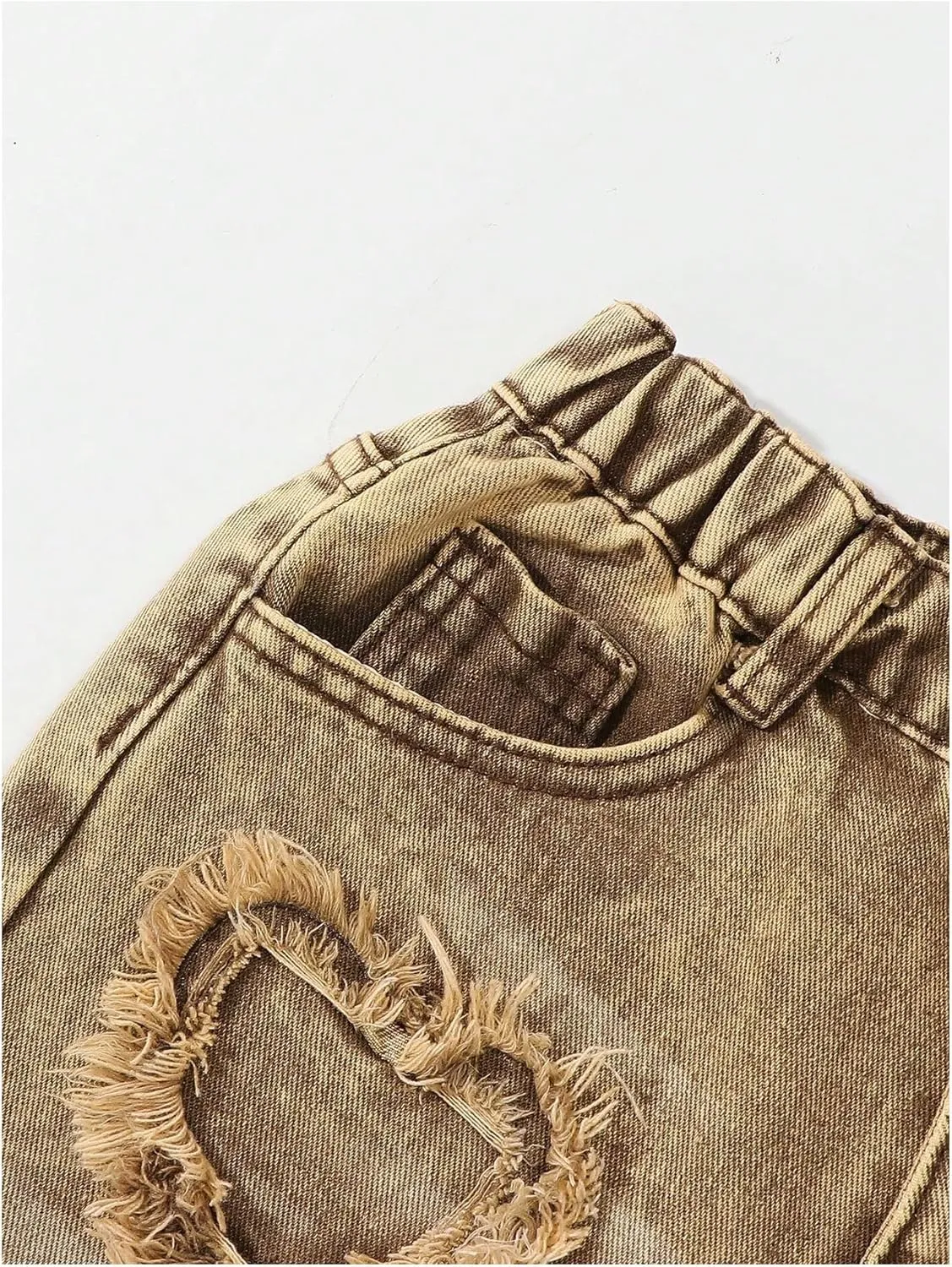 SHENHE Girl's Y2K Heart Applique Elastic High Waist Jeans Wide Leg Loose Denim Pants