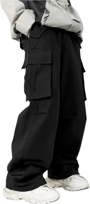 SHENHE Men's Elastic Waist Drawstring Loose Outdoor Hiking Streetwear Cargo Pants
