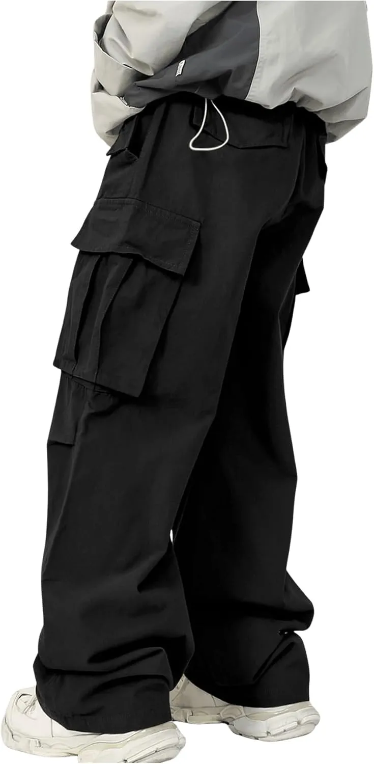 SHENHE Men's Elastic Waist Drawstring Loose Outdoor Hiking Streetwear Cargo Pants