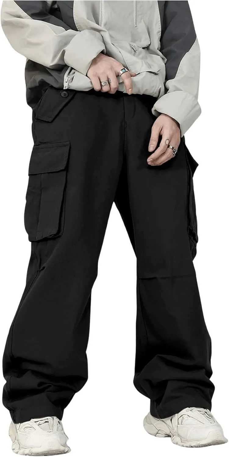 SHENHE Men's Elastic Waist Drawstring Loose Outdoor Hiking Streetwear Cargo Pants