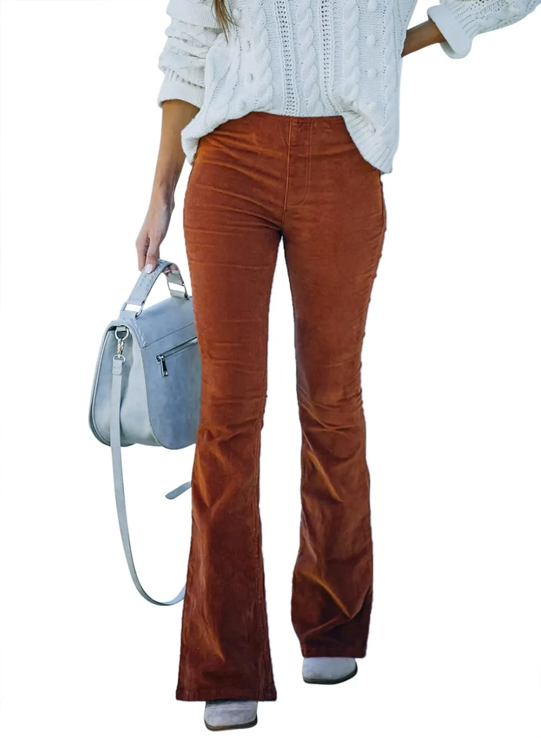 Sidefeel Women's Corduroy Flare Pants Elastic Waist Bell Bottom Trousers 2024 Women Fashions