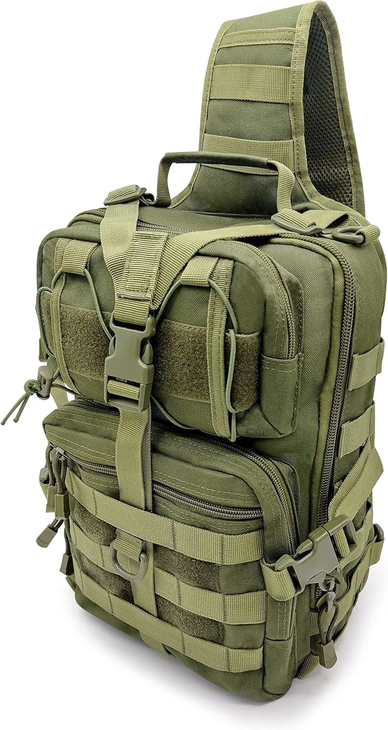 Silfrae Tactical Sling Bag Pack Crossbody Tactical Rover Sling Pack Military Single Shoulder Backpack Pack Range Bags (Army Green)