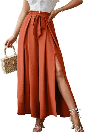 Simplee Women's Casual Split Wide Leg Pants High Waist Palazzo Flowy Beach Pants Summer Boho Lounge Pants with Pockets