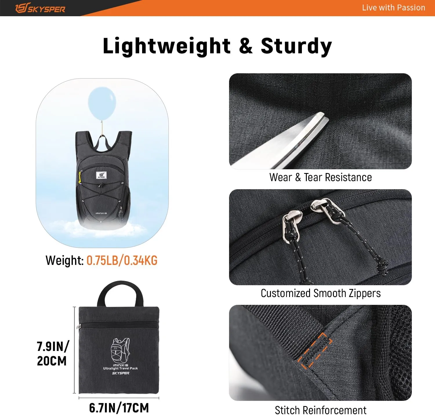 SKYSPER 15L/20L Foldable Hiking Backpack Lightweight Packable Travel Daypack with Chest Strap Small Folding Pack for Walking
