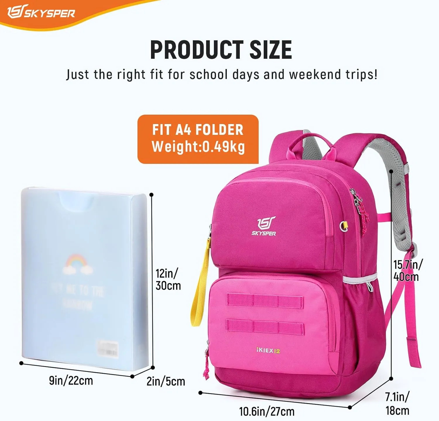 SKYSPER Kids Backpack for School 15" H Kindergarten Elementary Bookbag Children Travel Daypack for Camping