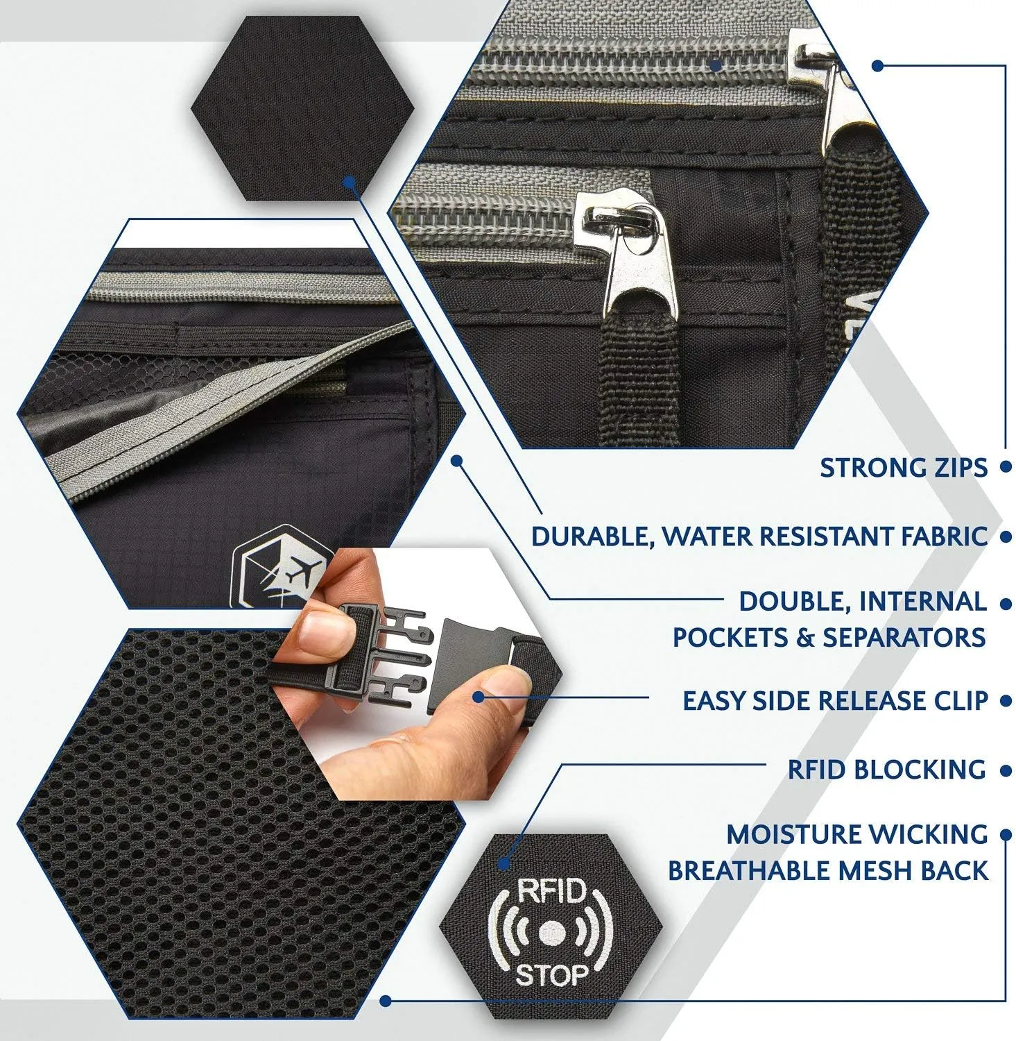 Slim Minimalist Design Money Belt, RFID Blocking for Men & Women - Ideal for Keeping Your Cash, Credit Card, Passport, Phone Safe When Traveling (Black)