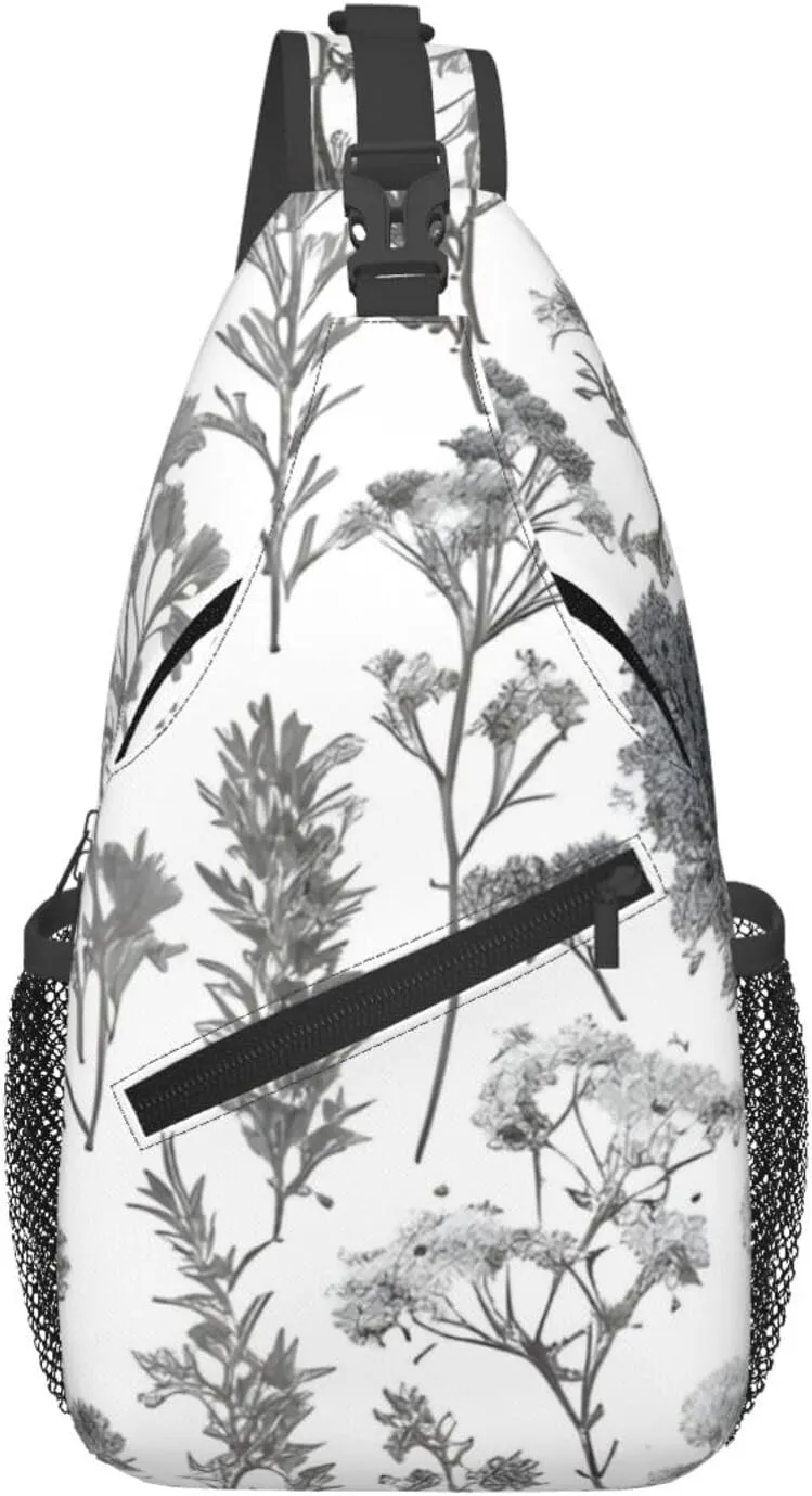 Sling Backpack Bag Crossbody Shoulder Bag Flowering Herbs and Herbaceous Plants Chest Bag Lightweight Hiking Daypack,Unisex
