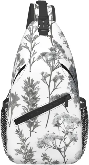Sling Backpack Bag Crossbody Shoulder Bag Flowering Herbs and Herbaceous Plants Chest Bag Lightweight Hiking Daypack,Unisex