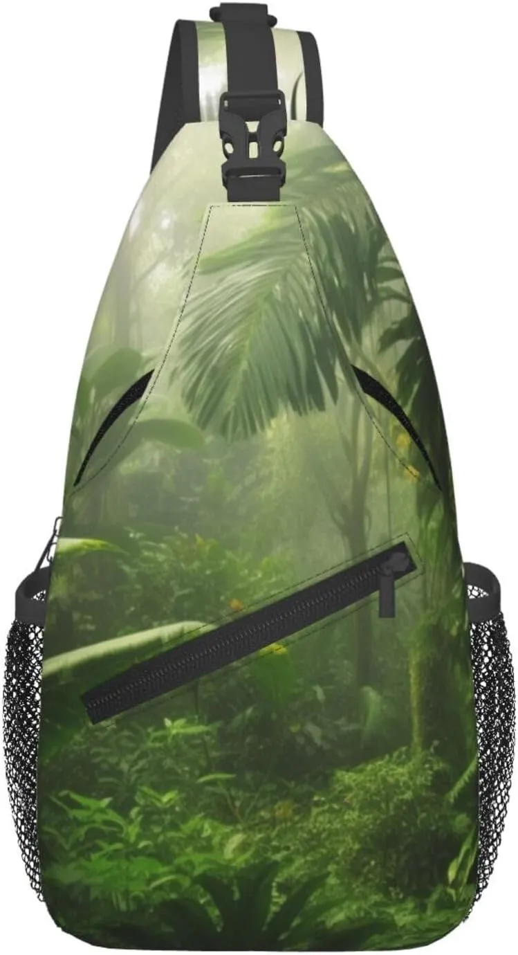 Sling Backpack Bag Crossbody Shoulder Bag Tropical Rainforest Chest Bag Lightweight Hiking Daypack,Unisex