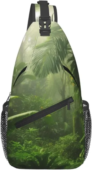 Sling Backpack Bag Crossbody Shoulder Bag Tropical Rainforest Chest Bag Lightweight Hiking Daypack,Unisex