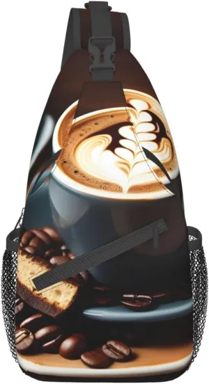 Sling Backpack,Men Cross Chest Bag Diagonally,Durable Adjustable Outdoor Cycling Travel Bag,Delicious Coffee Print