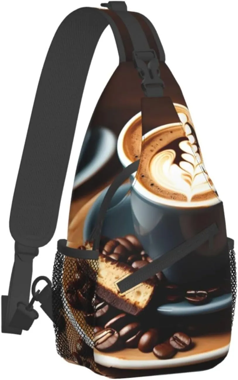 Sling Backpack,Men Cross Chest Bag Diagonally,Durable Adjustable Outdoor Cycling Travel Bag,Delicious Coffee Print