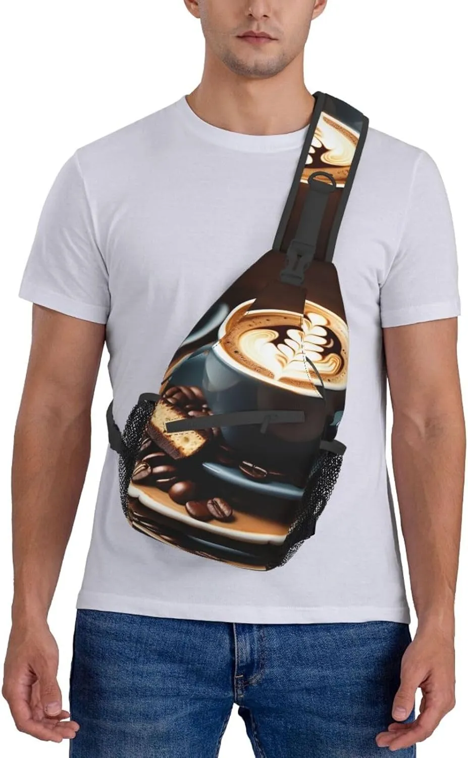 Sling Backpack,Men Cross Chest Bag Diagonally,Durable Adjustable Outdoor Cycling Travel Bag,Delicious Coffee Print