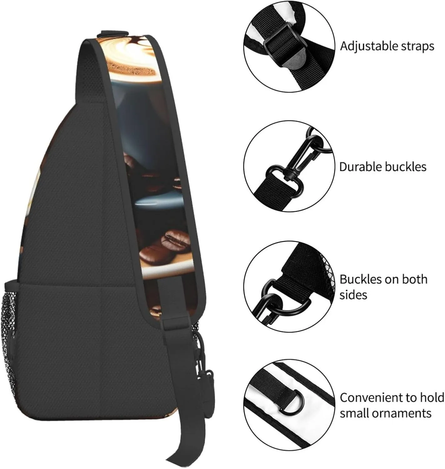 Sling Backpack,Men Cross Chest Bag Diagonally,Durable Adjustable Outdoor Cycling Travel Bag,Delicious Coffee Print