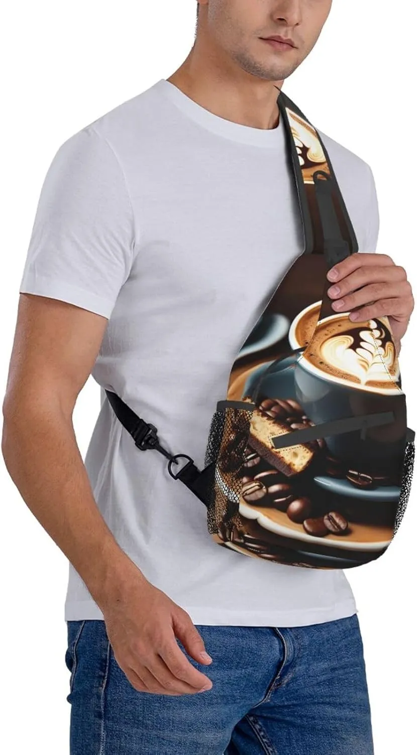 Sling Backpack,Men Cross Chest Bag Diagonally,Durable Adjustable Outdoor Cycling Travel Bag,Delicious Coffee Print