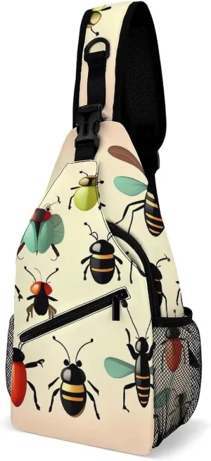 Sling Bag Crossbody Chest Bag Casual Shoulder Backpack Sport Travel Hiking Daypack for Women Men,Cartoon Small Insects