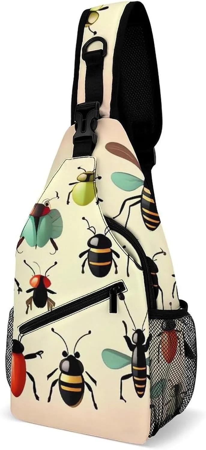 Sling Bag Crossbody Chest Bag Casual Shoulder Backpack Sport Travel Hiking Daypack for Women Men,Cartoon Small Insects