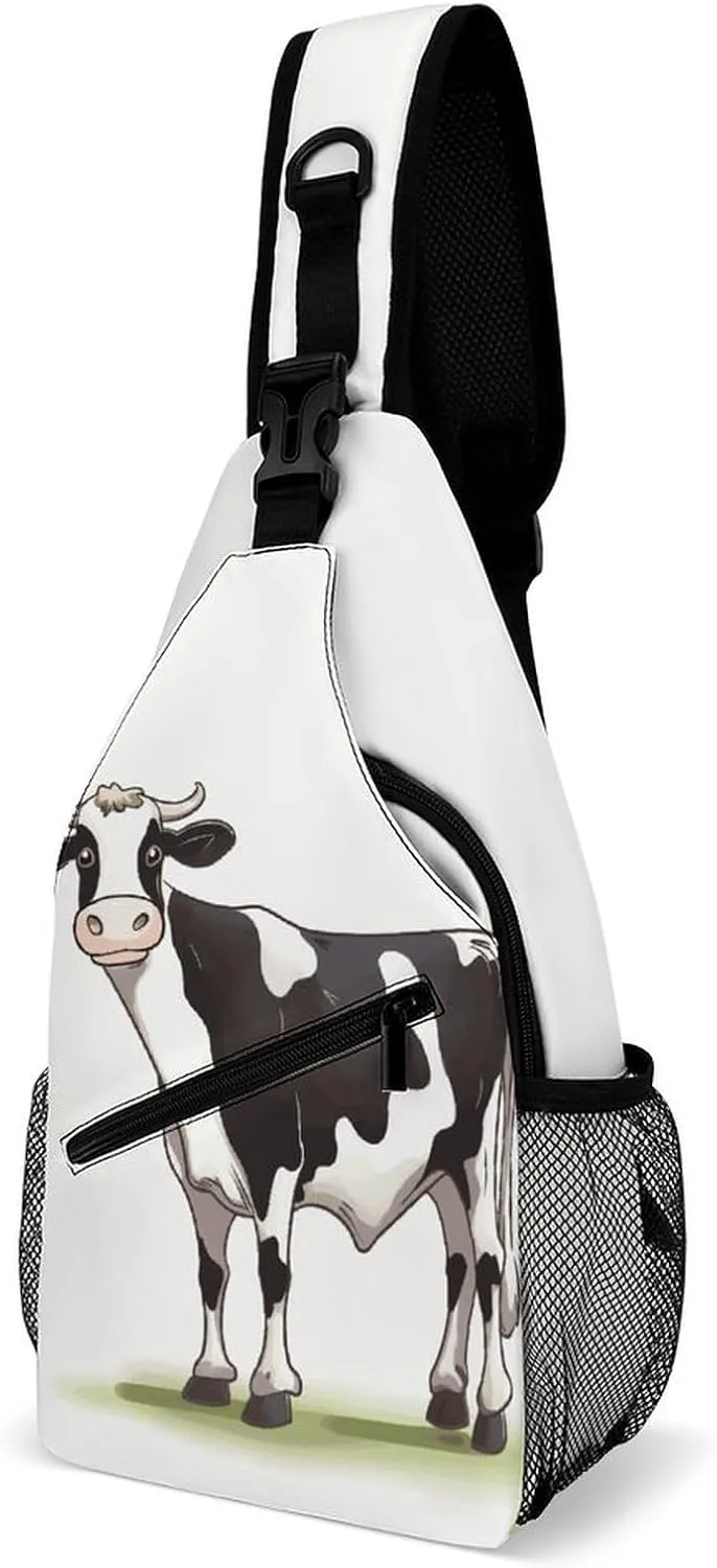 Sling Bag Crossbody Chest Bag Casual Shoulder Backpack Sport Travel Hiking Daypack for Women Men,Dairy Cow