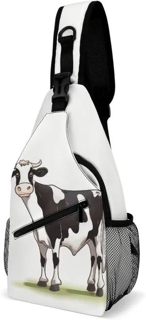 Sling Bag Crossbody Chest Bag Casual Shoulder Backpack Sport Travel Hiking Daypack for Women Men,Dairy Cow
