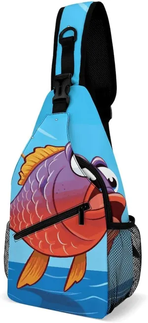 Sling Bag Crossbody Chest Bag Casual Shoulder Backpack Sport Travel Hiking Daypack for Women Men,Talking Fish