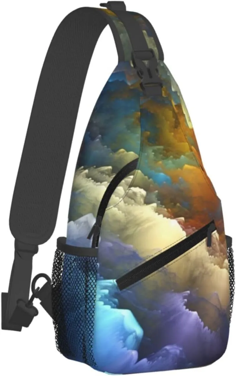 Sling Bag Crossbody Sling Backpack for Men Women Abstract colorful cloud layer Cross Chest Bag Travel Hiking Daypack