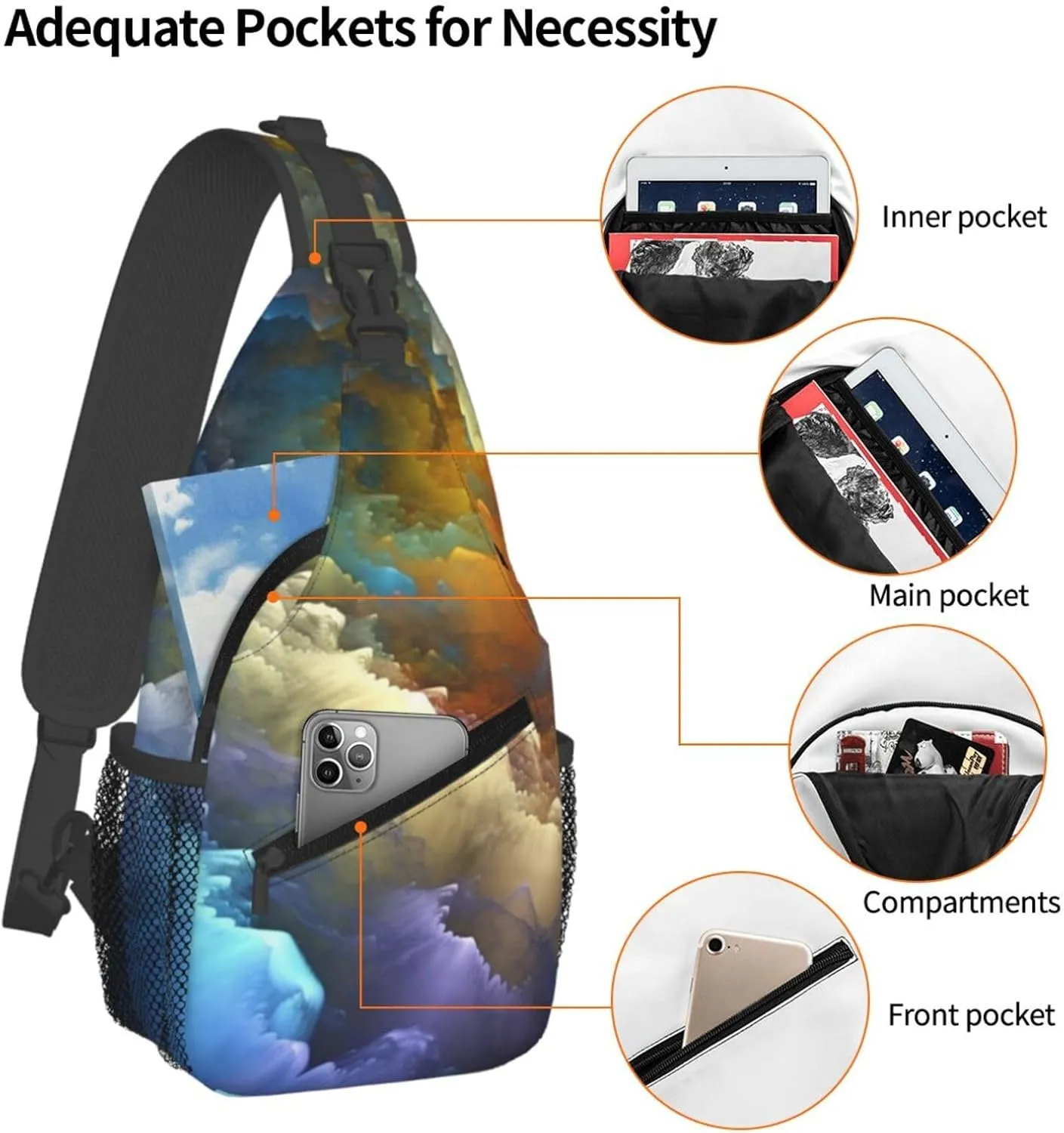 Sling Bag Crossbody Sling Backpack for Men Women Abstract colorful cloud layer Cross Chest Bag Travel Hiking Daypack