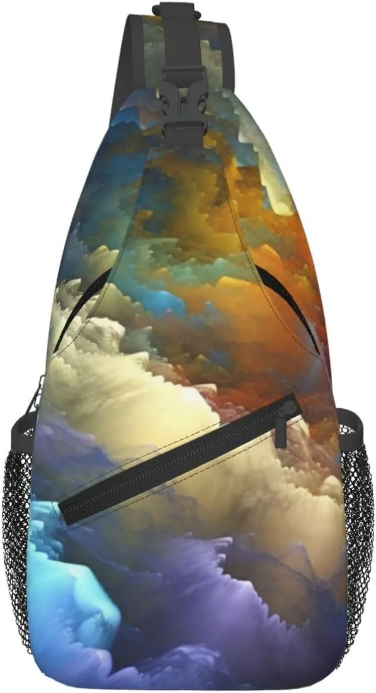 Sling Bag Crossbody Sling Backpack for Men Women Abstract colorful cloud layer Cross Chest Bag Travel Hiking Daypack